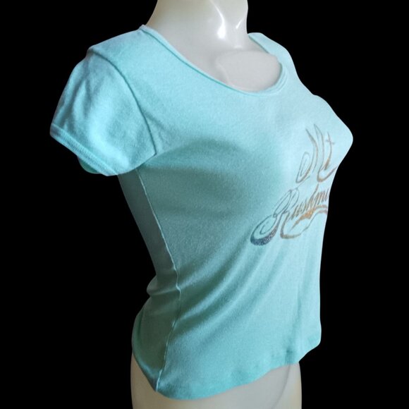 Vintage Wome's T-shirt Small Single Stitch Mt. Rushmore Glitter Aqua 1970's USA - Picture 5 of 7